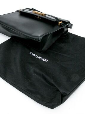 ST. LAURENT BLACK LEATHER "A" LINE TOP HANDLE FLAP BAG - RARE
